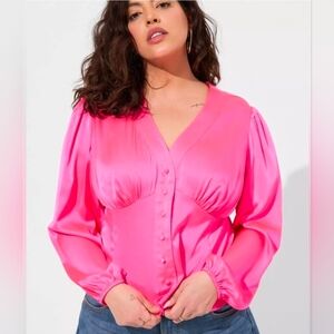 Torrid Hot Pink Satin Button Up Blouse Sz 3
